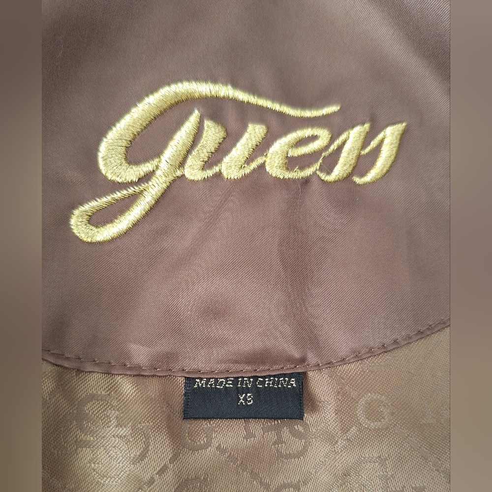 Guess Y2K Fur Hooded Long Jacket Down Puffer Utility Parka Womens XS Bronze - Picture 8 of 16